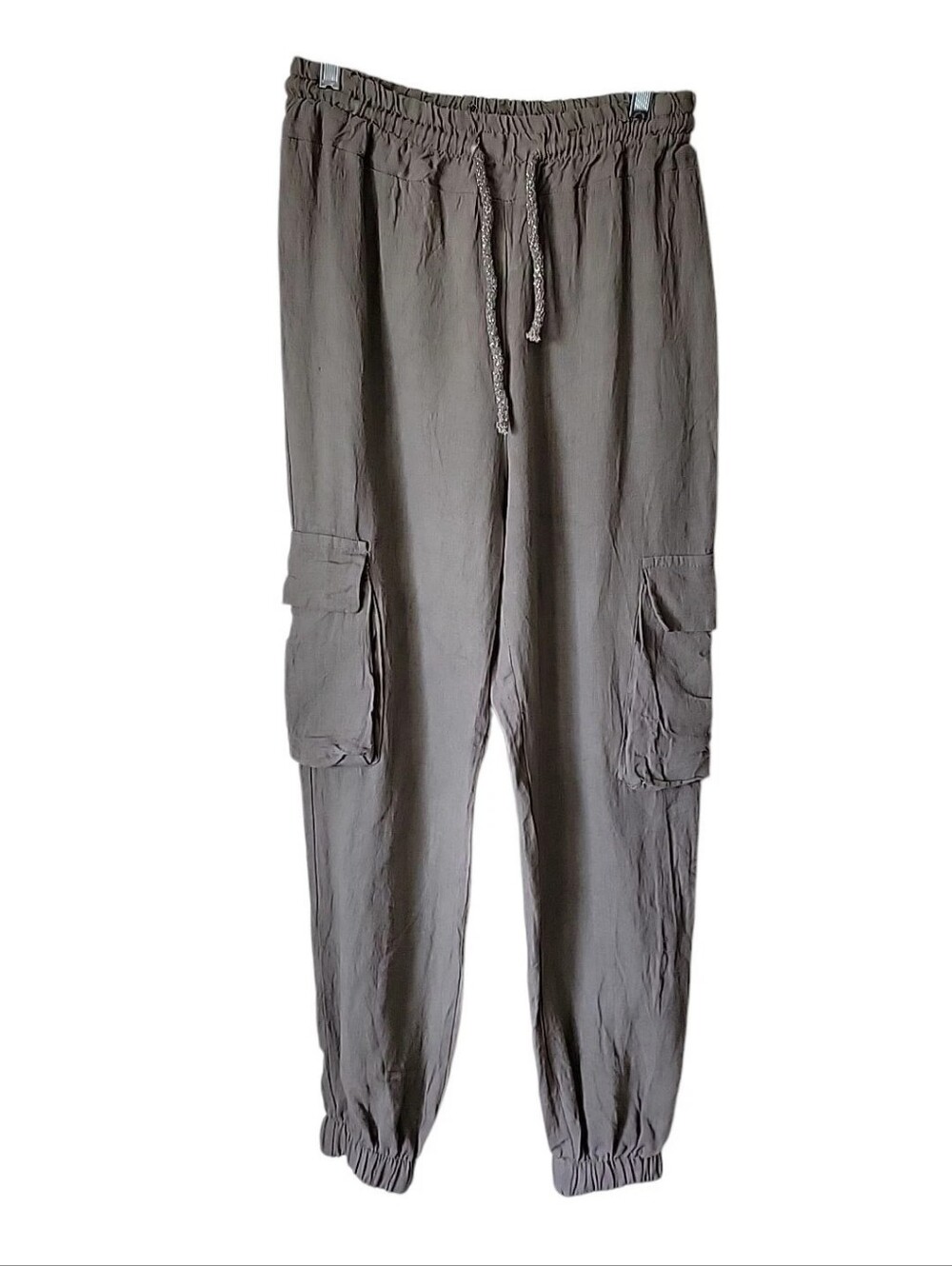 Gigi Moda Linen Jogger Pants Medium Grey cargo coastal Boho Neutral Italy